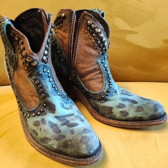 Liberty Black Turquoise Leopard Boots Sz 7 - Picture 3 of 4